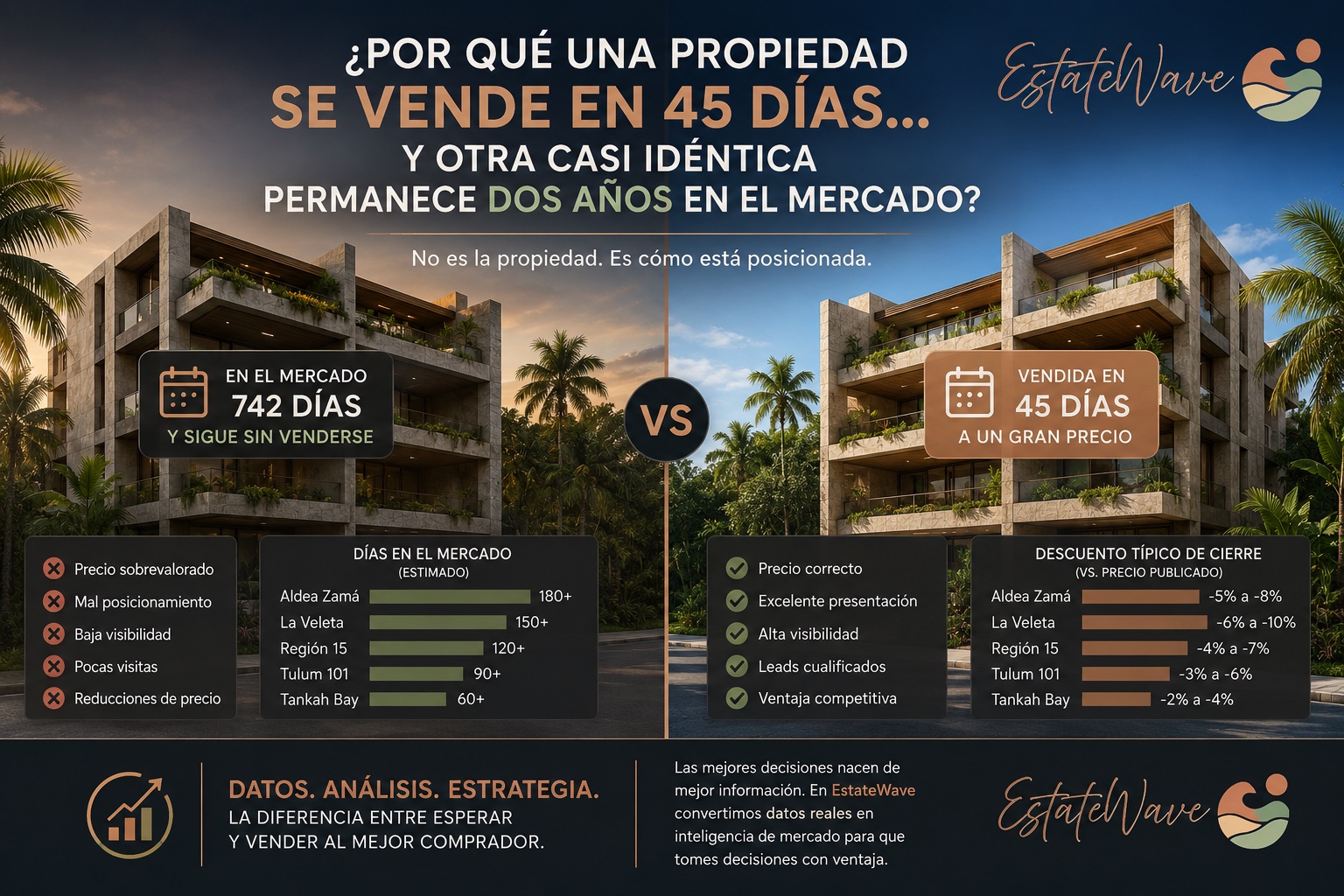 ¿Por qué dos propiedades prácticamente idénticas tienen tiempos de venta completamente diferentes? Analizamos los factores que más influyen en la velocidad de venta de un inmueble en la Riviera Maya.